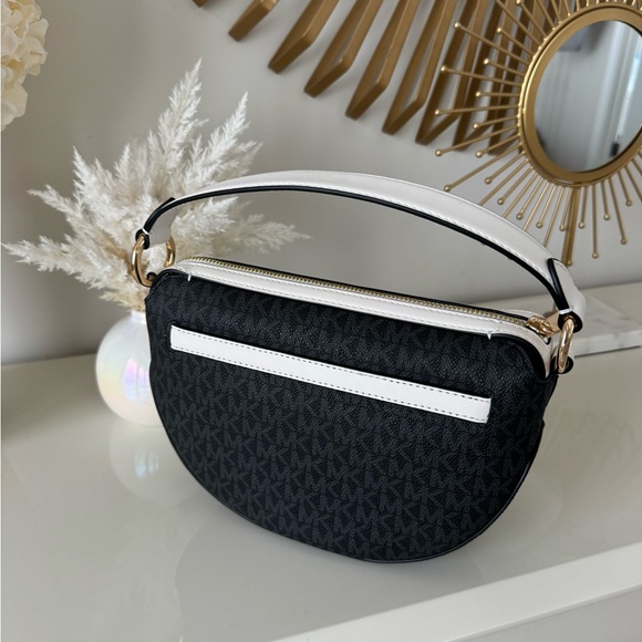 Michael Kors Black and White Emilia Medium Logo Shoulder Bag - Picture 2 of 8